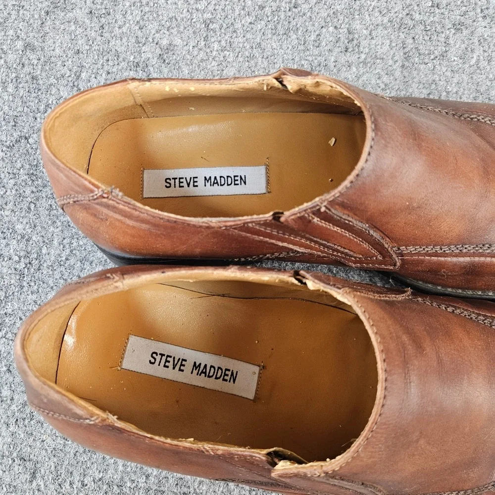 Steve Madden‎ Mens 11 Brown Leather Slip On Loafers Square Toe Dress Shoes